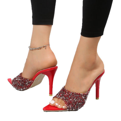 Dames Glamourieuses Talons Mules avec incrustations scintillantes en strass Chic und Stil