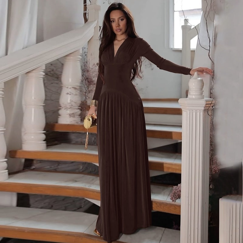 Robe maxi élégante pour femmes avec décolleté en V profond et coupe fluide Chic und Stil