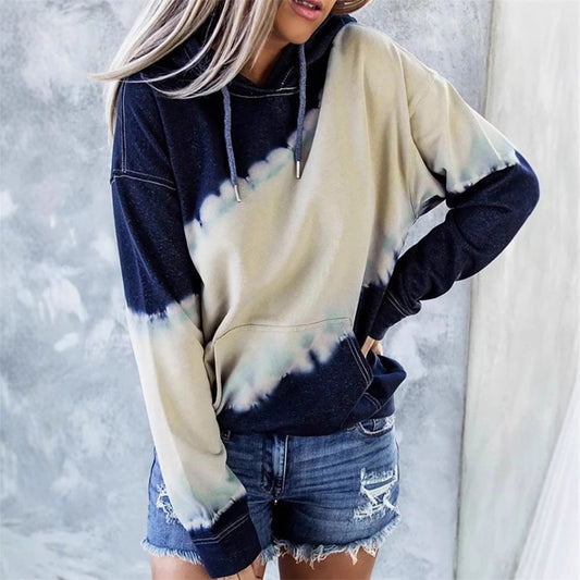 Sweat à capuche décontracté pour femmes avec col profond et design tie-dye unique Chic und Stil