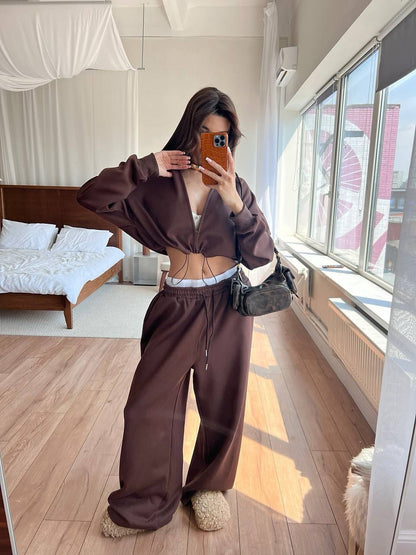 Ladies cropped hoodie and relaxed sweatpants set Chic and Style