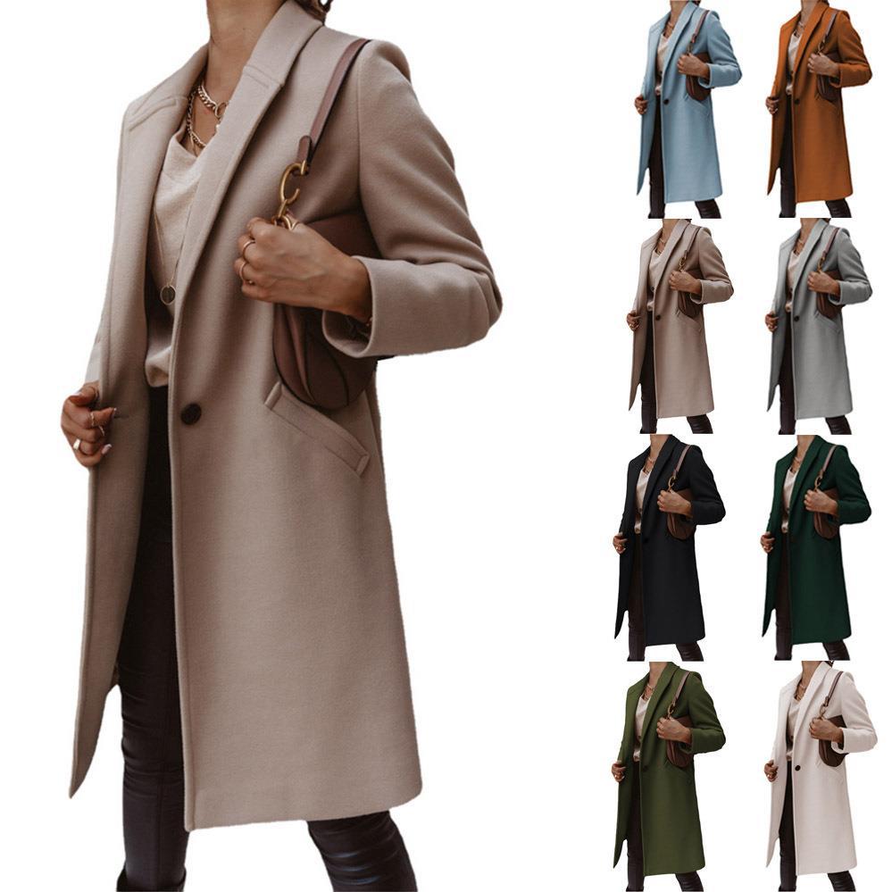 Dames élégant manteau long en mélange de laine de haute qualité avec revers classiques Chic und Stil