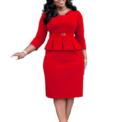 Robe peplum élégante pour femmes avec ceinture à la taille intégrée et jupe structurée Chic und Stil