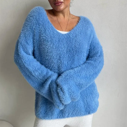 Dames Pull-over doux à col en V en matériau de haute qualité Chic und Stil