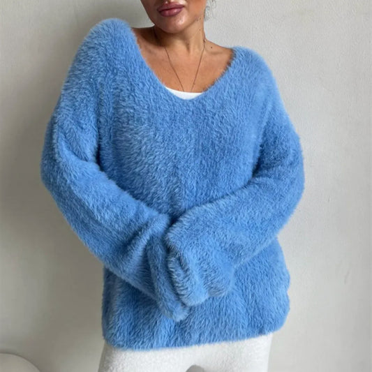 Dames Pull-over doux à col en V en matériau de haute qualité Chic und Stil