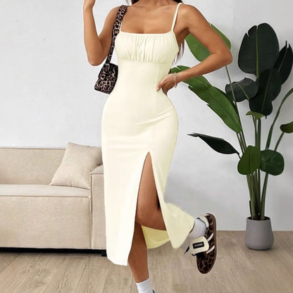 Dames Robe maxi élégante avec bretelles ajustables et fente haute Chic und Stil