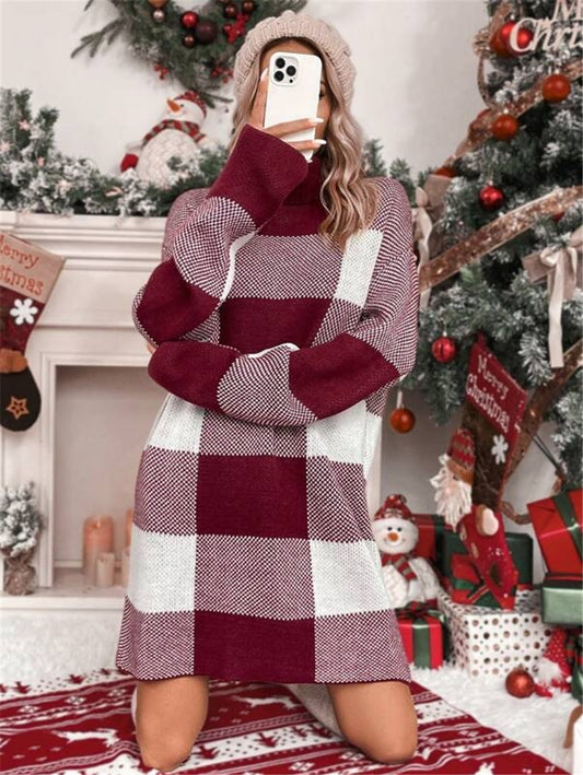 Robe en tricot pour femmes avec col haut et motif à carreaux Chic und Stil