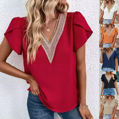 Blouse élégante à col en V pour femmes avec détail en dentelle Chic und Stil