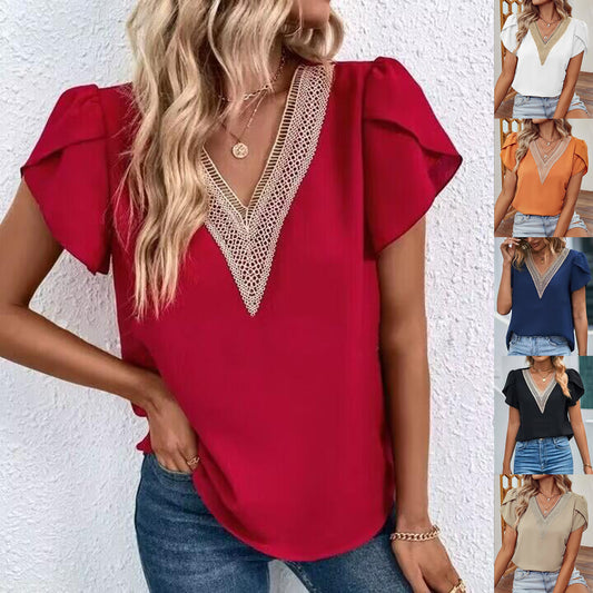 Blouse élégante à col en V pour femmes avec détail en dentelle Chic und Stil