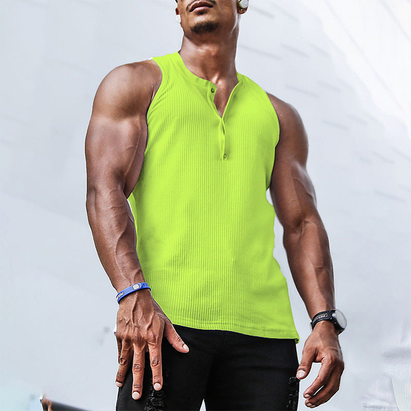 Men's sleeveless sports tank top with button placket and breathable fabric Chic and Style