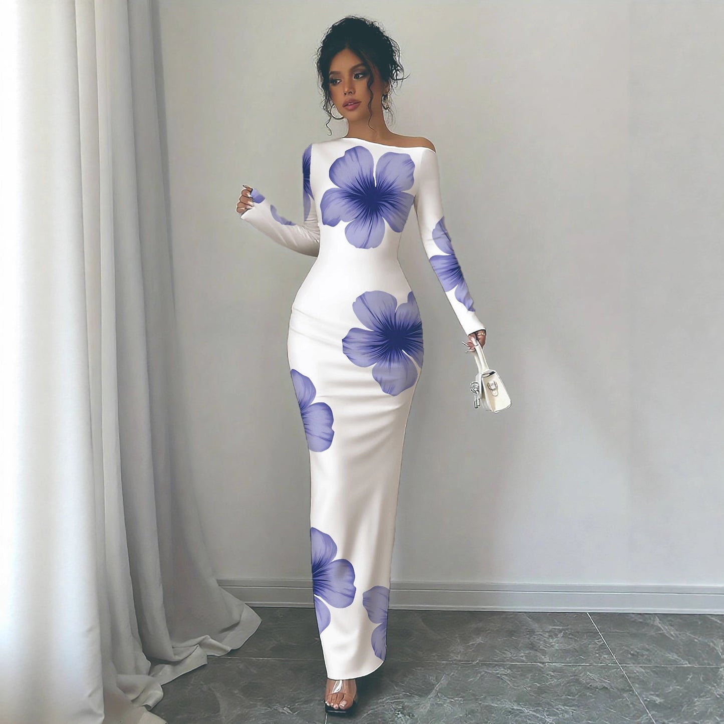 Robe longue élégante à manches longues pour dames avec motif floral Chic und Stil