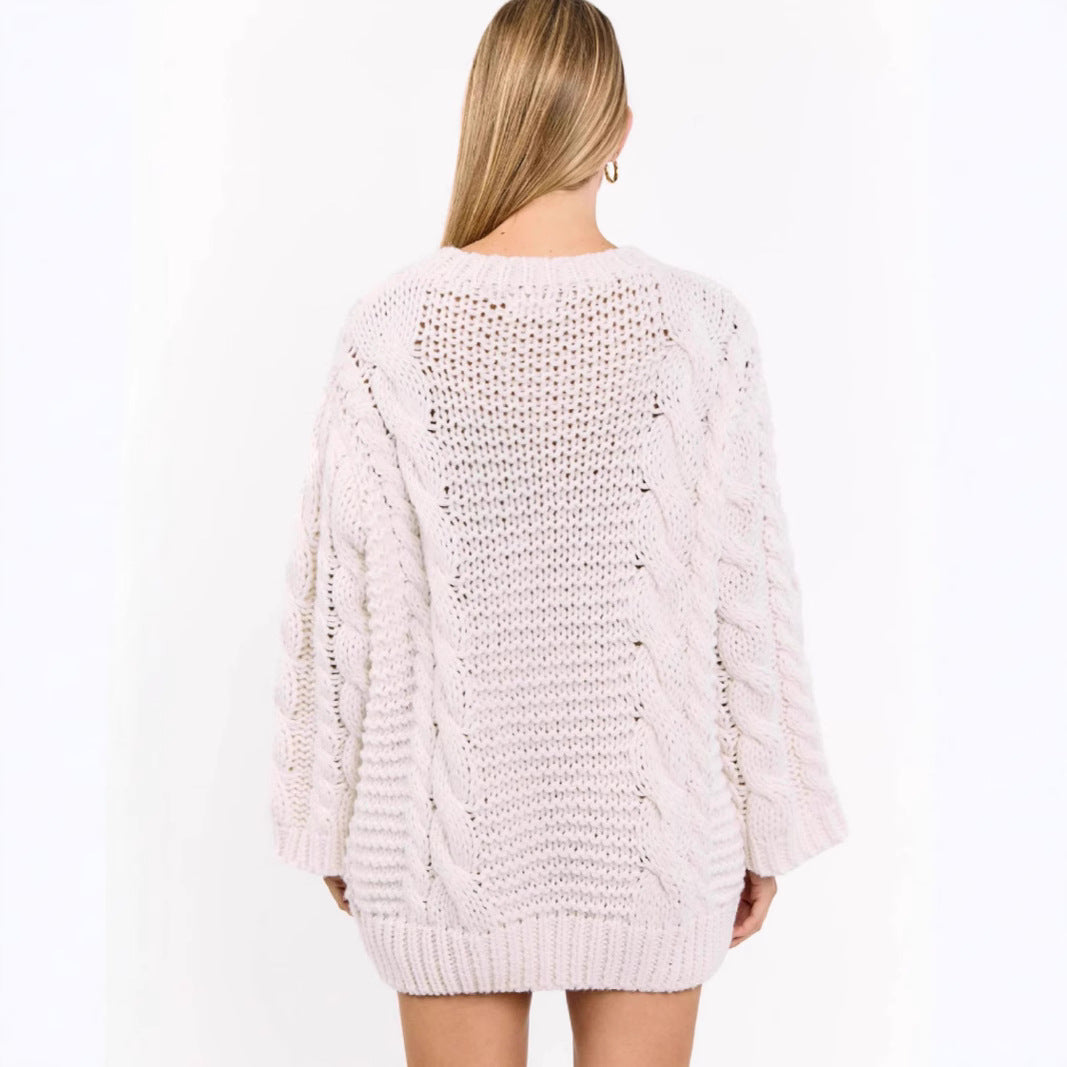 Pull en gros tricot pour femmes avec un motif torsadé à la mode et une coupe décontractée Chic und Stil