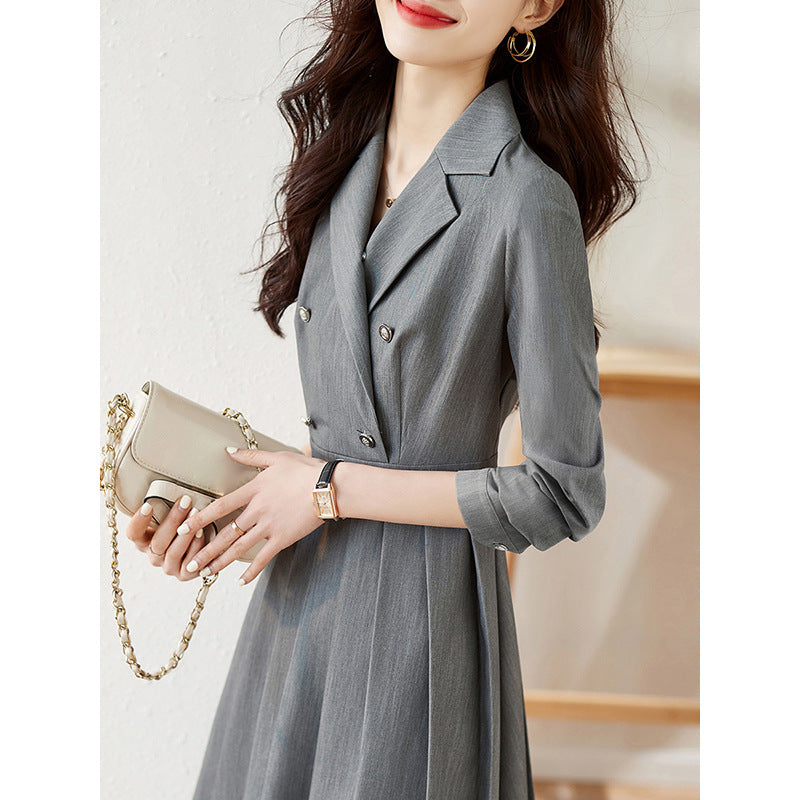Robe A-Line à double boutonnage pour femmes avec jupe plissée Chic und Stil