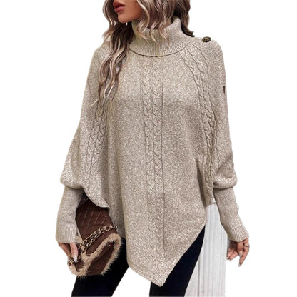 Pull en tricot surdimensionné pour femmes avec col roulé et détail de bouton Chic und Stil