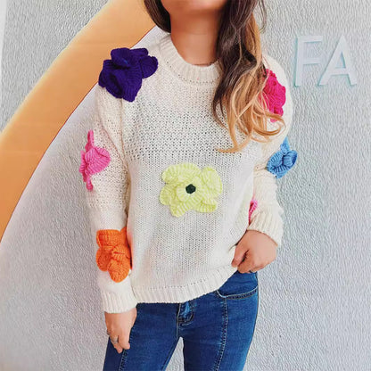 Pull en tricot douillet pour femmes avec motif floral en 3D Chic und Stil