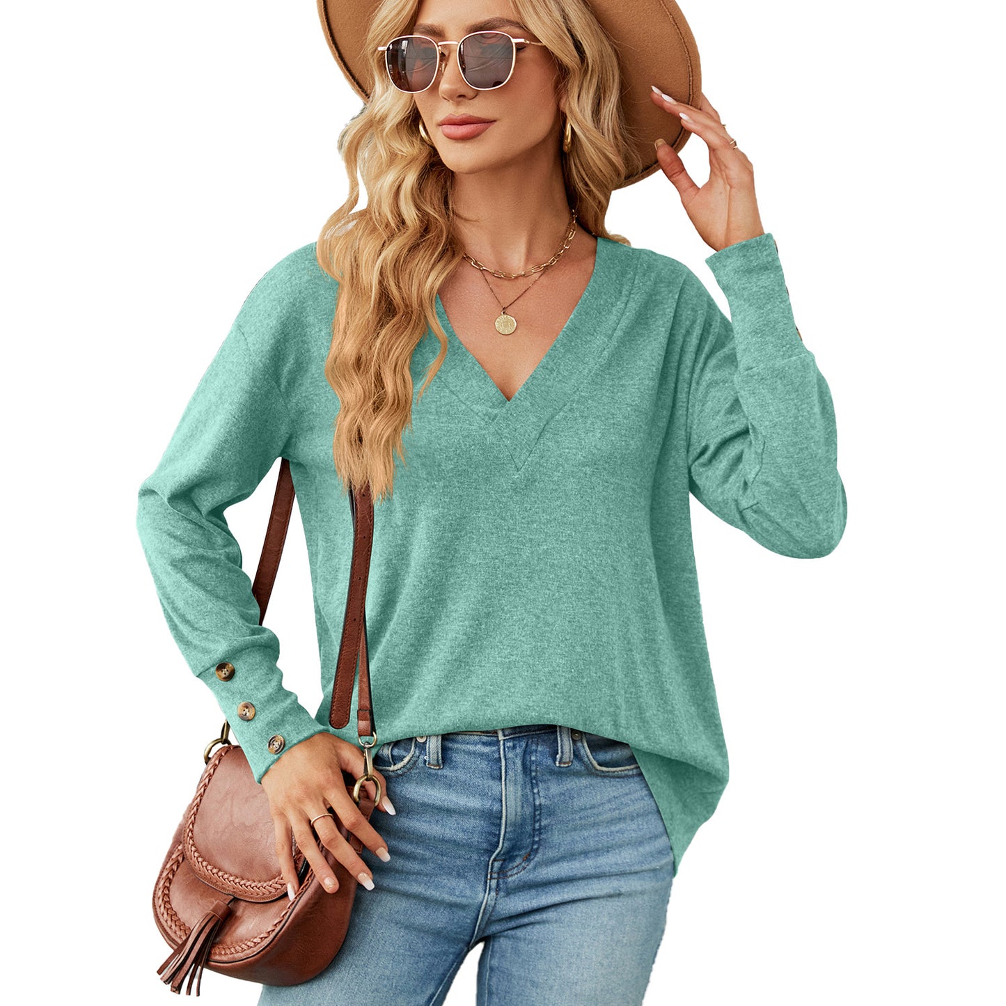 Dames oversized V-encolure pull avec des détails de bouton à la mode Chic und Stil