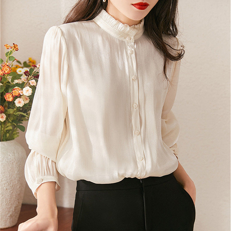 Blouse à col montant à volants pour femmes Chic und Stil