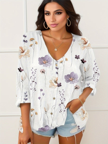Chemisier décontracté pour femmes avec imprimé floral et fermeture à boutons Chic und Stil