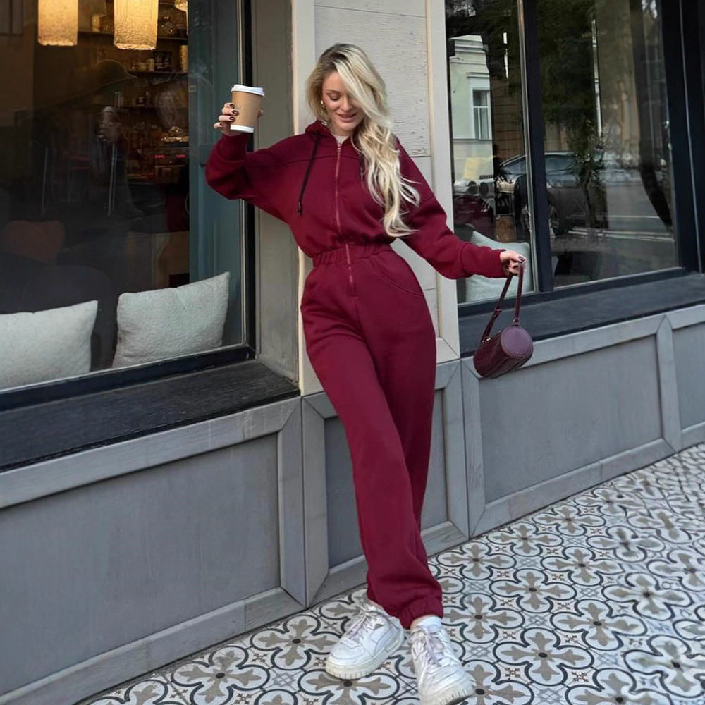 Dames Fleece-Salopette avec capuche et poches pratiques Chic und Stil