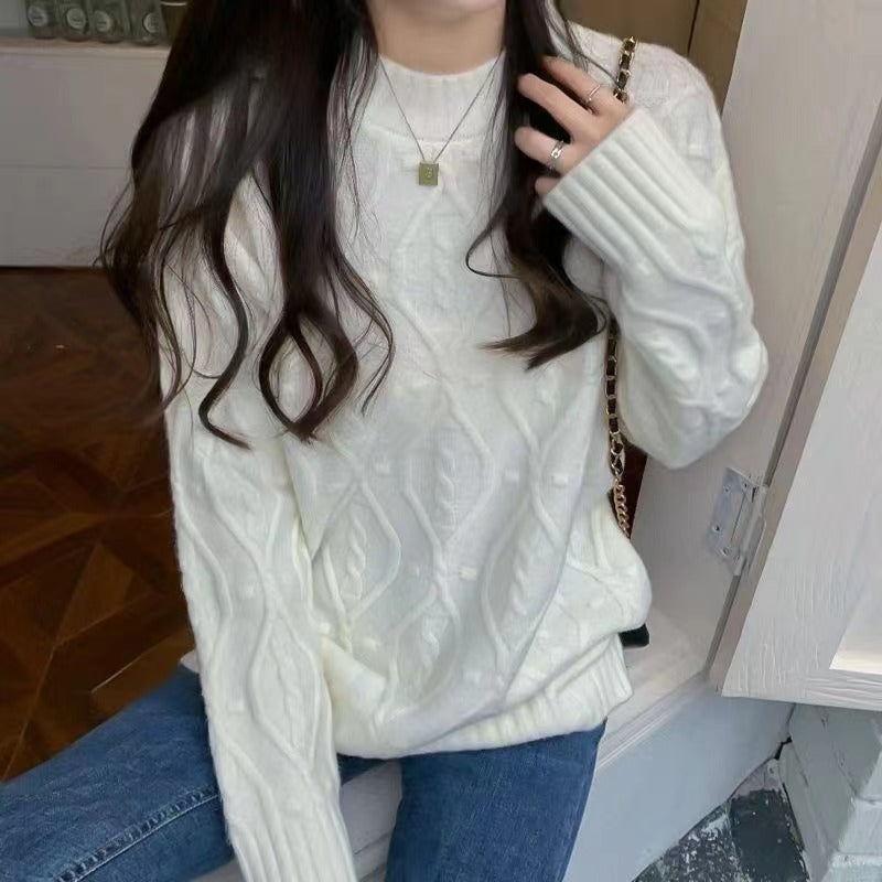 Pull en grosse maille confortable pour femmes avec motif en torsades et grands bords Chic und Stil