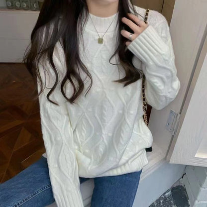 Pull en grosse maille confortable pour femmes avec motif en torsades et grands bords Chic und Stil