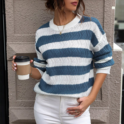Pull en tricot à motif pour femmes avec des manches volumineuses et motif en vagues Chic und Stil