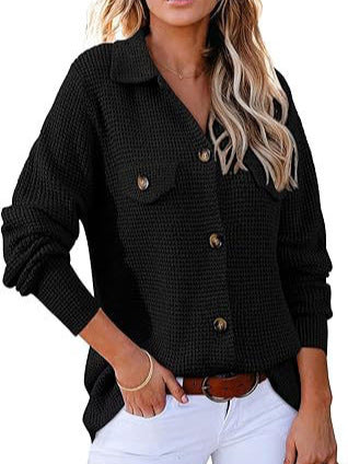 Pull en pâté de waffle à boutons pour femmes Chic und Stil