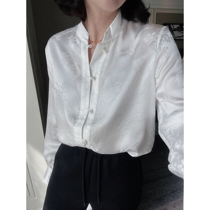 Blouse à boutons en satin élégant pour femmes Chic und Stil