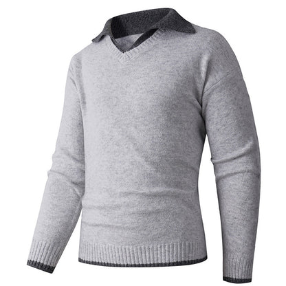 Pull-over V élégant hommes avec col de chemise glissant et texture de haute qualité Chic und Stil