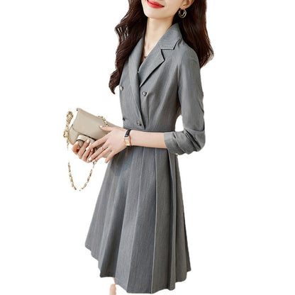 Robe A-Line à double boutonnage pour femmes avec jupe plissée Chic und Stil
