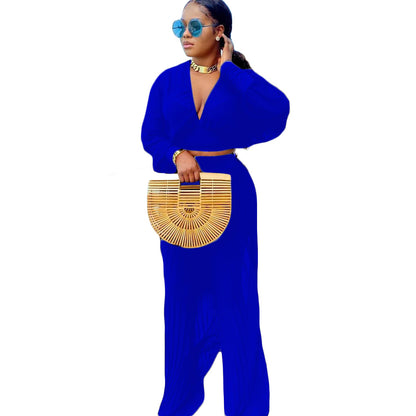 Dames Ensemble élégant en deux pièces avec une coupe ample et un décolleté en V profond Chic und Stil