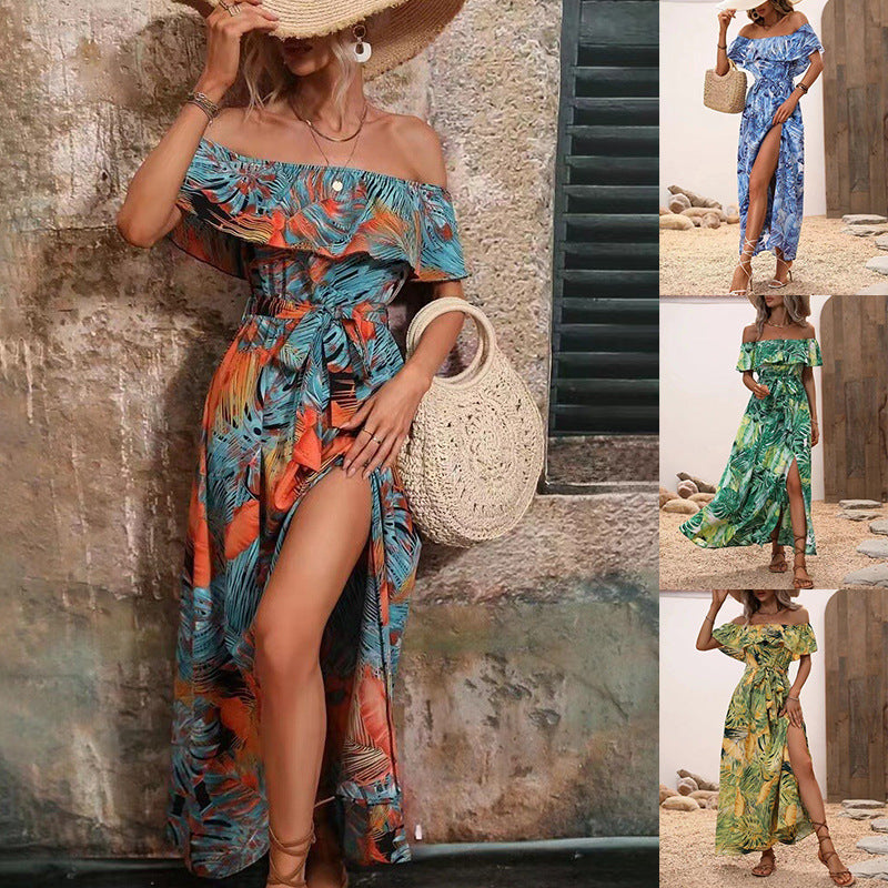 Robe maxi tropicale à épaules dénudées pour femmes Chic und Stil