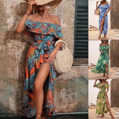 Robe maxi tropicale à épaules dénudées pour femmes Chic und Stil