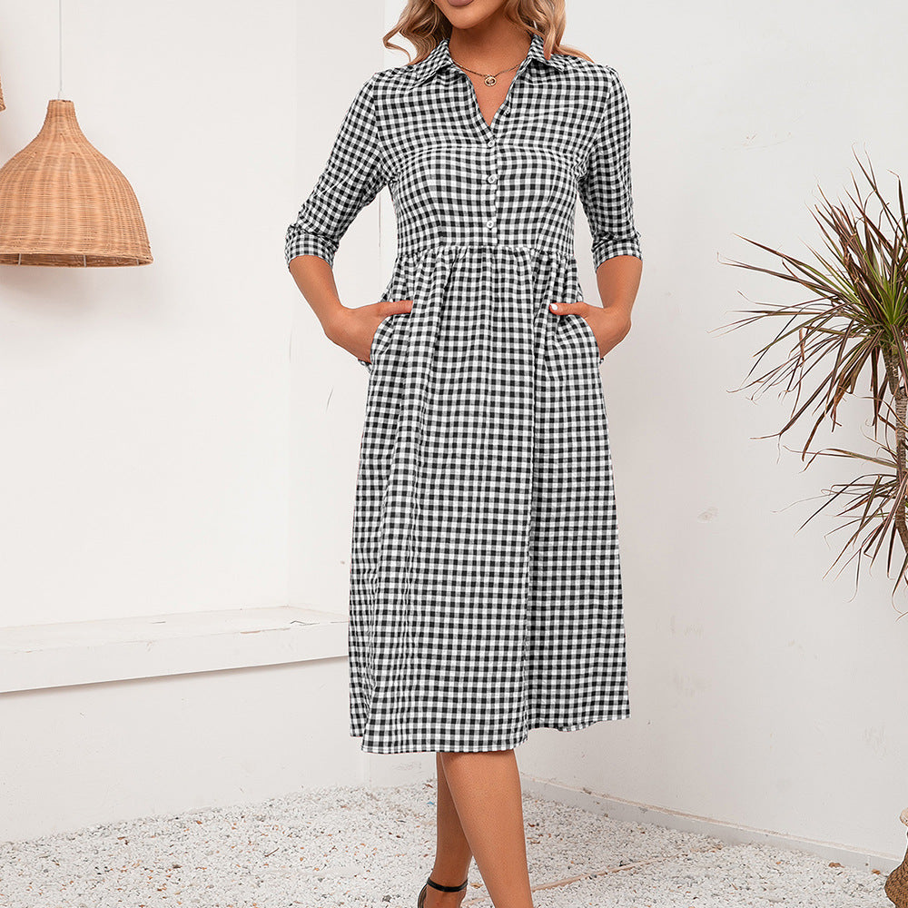 Robe chemise à carreaux pour femmes Chic und Stil