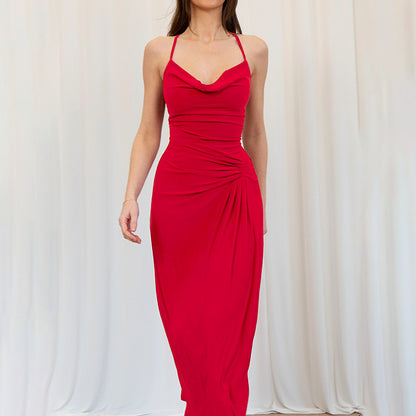 Robe maxi à col drapé pour femmes Chic und Stil