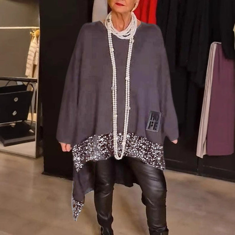 Dames Élégant et fluide haut en tricot asymétrique Chic und Stil