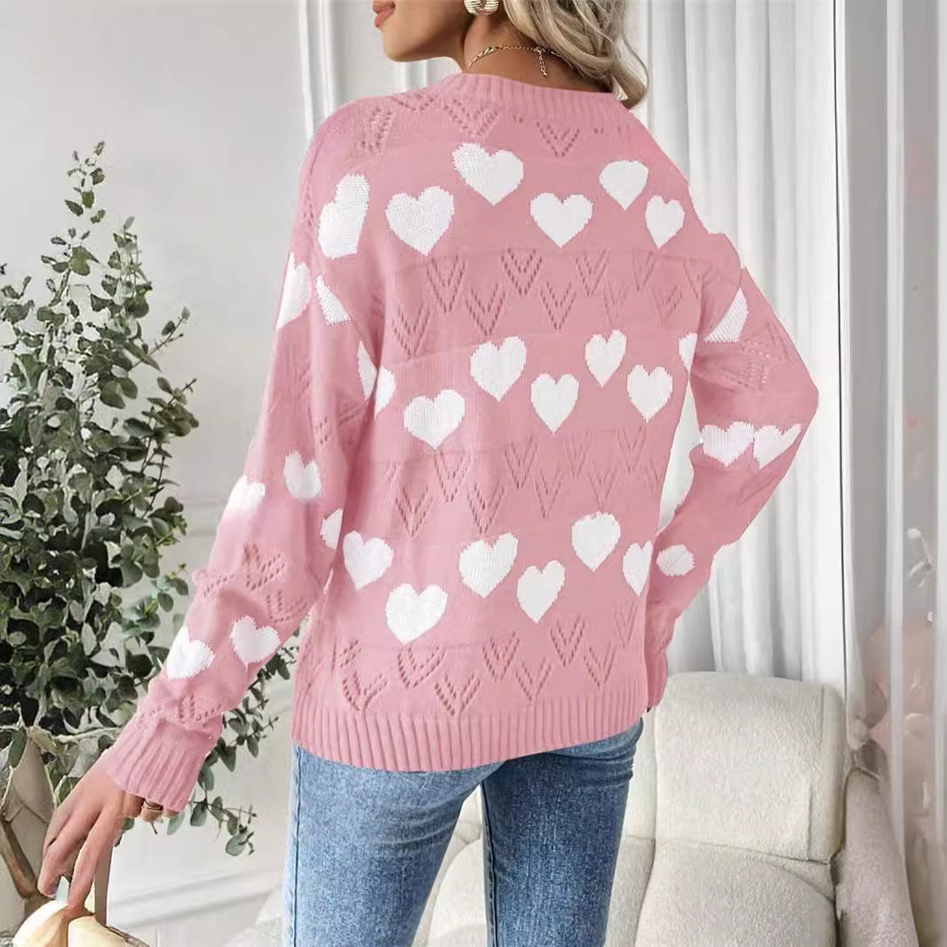 Pull femme en peluche avec motif en forme de cœur et décolleté en V Chic und Stil