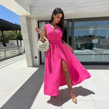 Robe maxi pour femmes avec fente haute et décolleté en V Chic und Stil