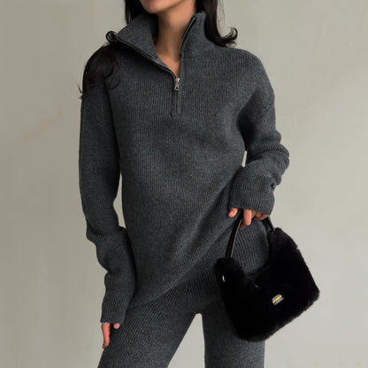 Pull en tricot décontracté pour femmes avec col montant et fermeture éclair Chic und Stil