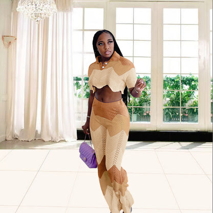 Ladies' set with crochet crop top and wide palazzo pants Chic and Style