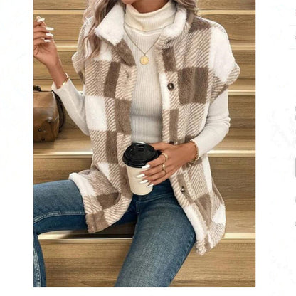 Dames Gîte Fleece-Veste à Motif Carreaux Chic und Stil