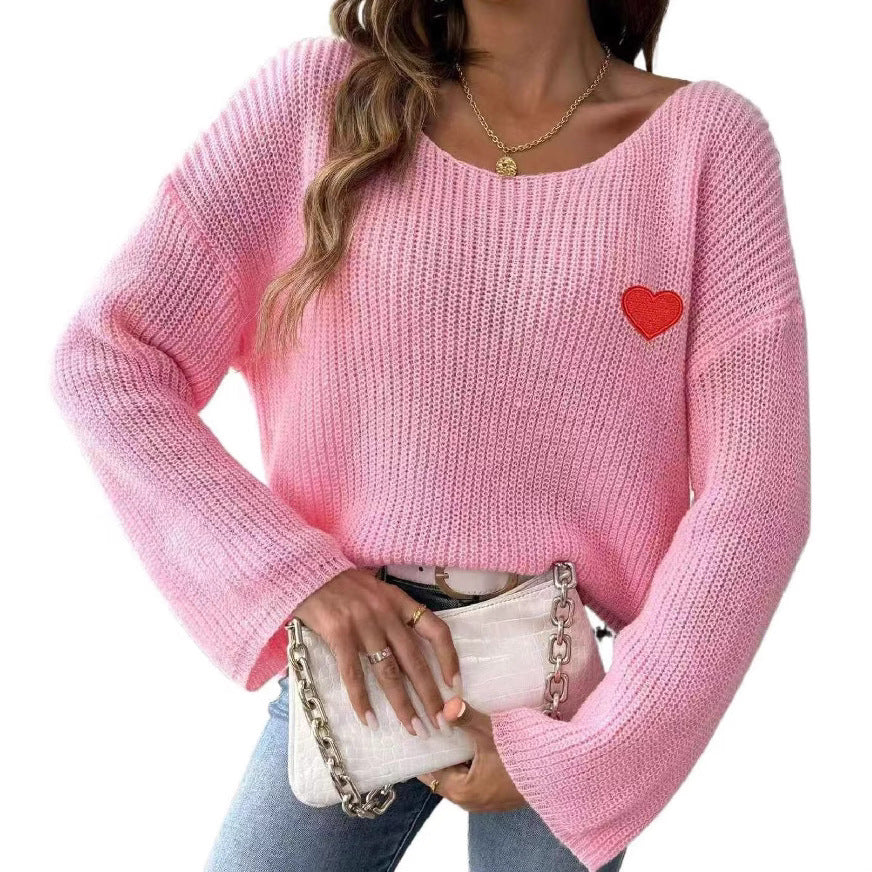Dames Pull en maille décontracté avec application en forme de cœur Chic und Stil