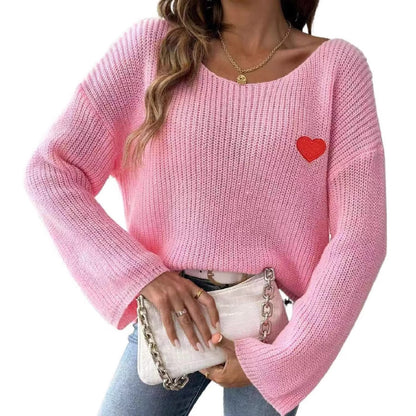 Dames Pull en maille décontracté avec application en forme de cœur Chic und Stil