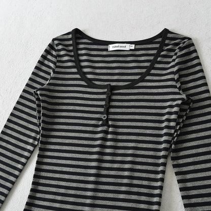 Chemise à manches longues pour femmes avec motif rayé à la mode et détails de boutons Chic und Stil