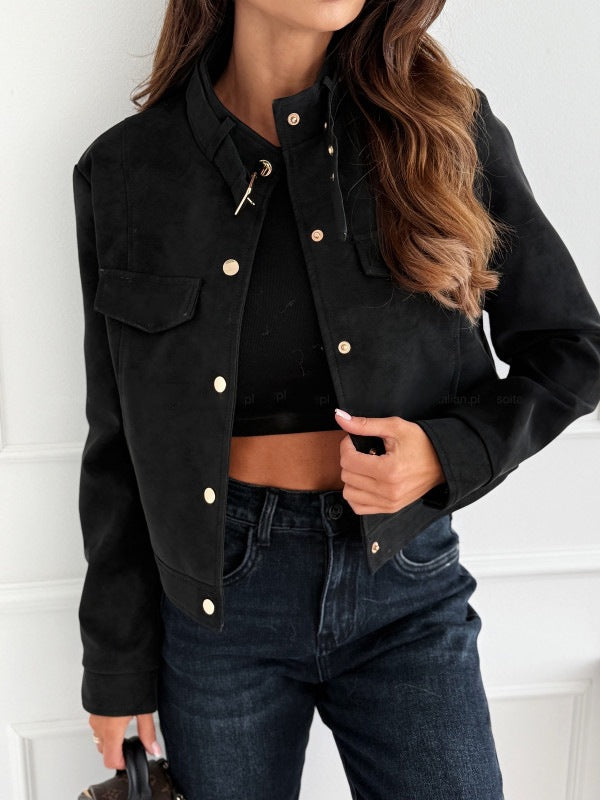 Dames élégante veste en daim doux avec détails de boutons Chic und Stil