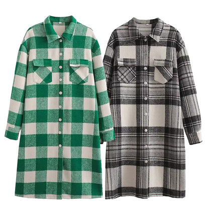 Plaid Slip Dress for Women with Practical Chest Pockets and Long Sleeves Chic und Stil