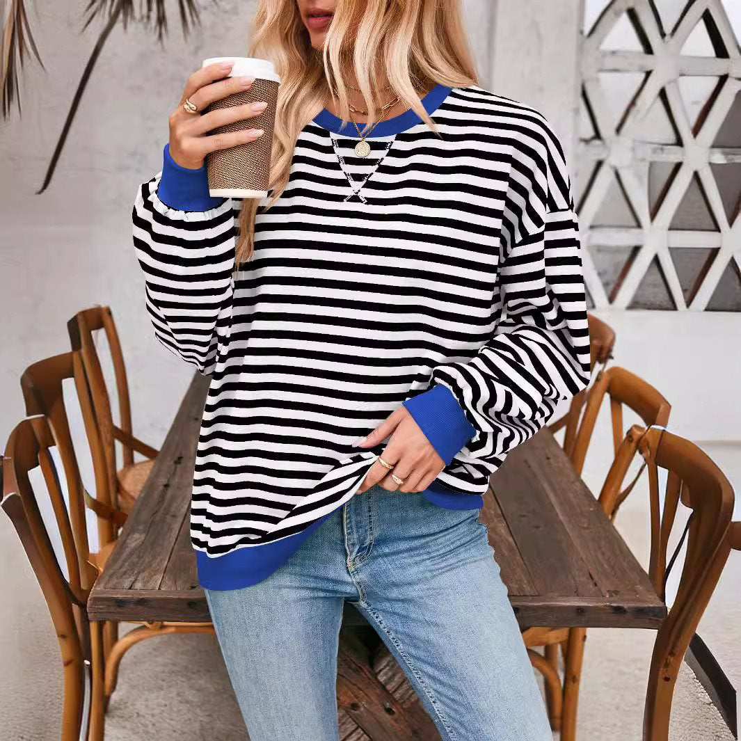 Femme pull décontracté avec motif rayé saisissant et bords élastiques Chic und Stil