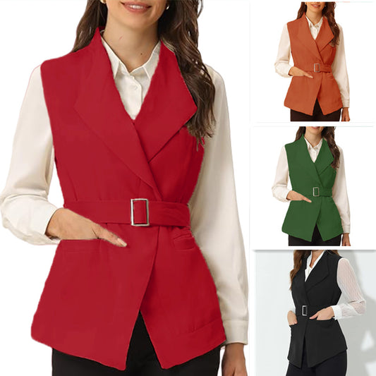 Women elegant fitted vest with beautiful belt accent Chic and Style