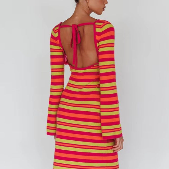 Robe à manches longues pour femmes au look rayé tendance Chic und Stil