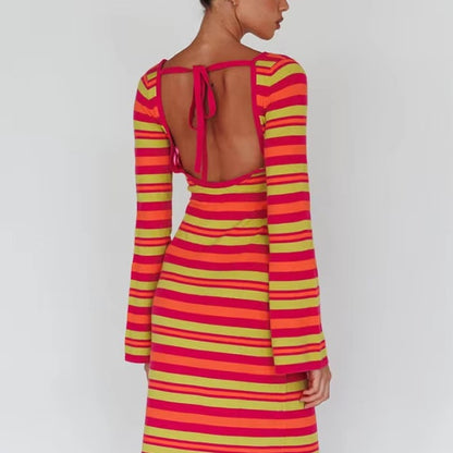 Robe à manches longues pour femmes au look rayé tendance Chic und Stil