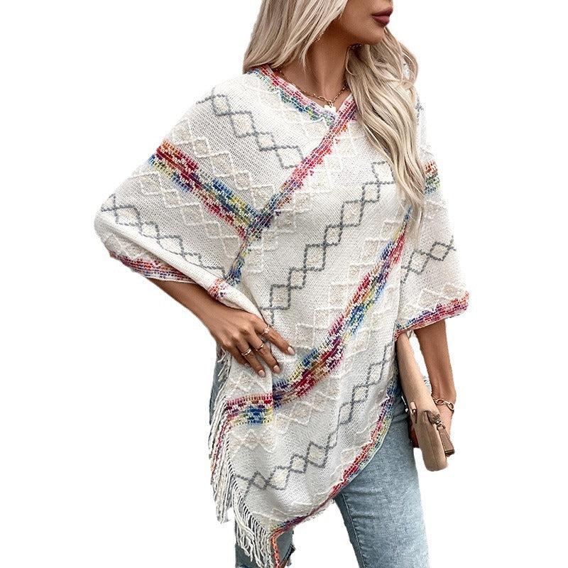 Pull oversize élégant pour femmes avec ourlet à franges et motif unique Chic und Stil